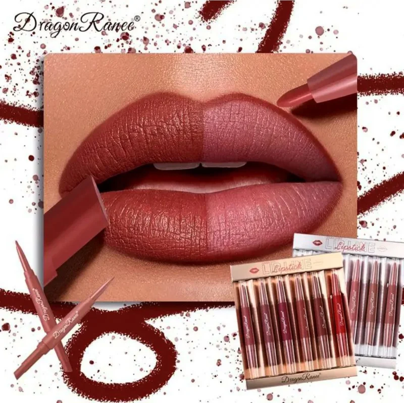Dragon Ranee 6Pcs Nude Matte Velvet Lipstick + Lip Liner and Lipstick-6 Pcs Nude Shade - Image 10
